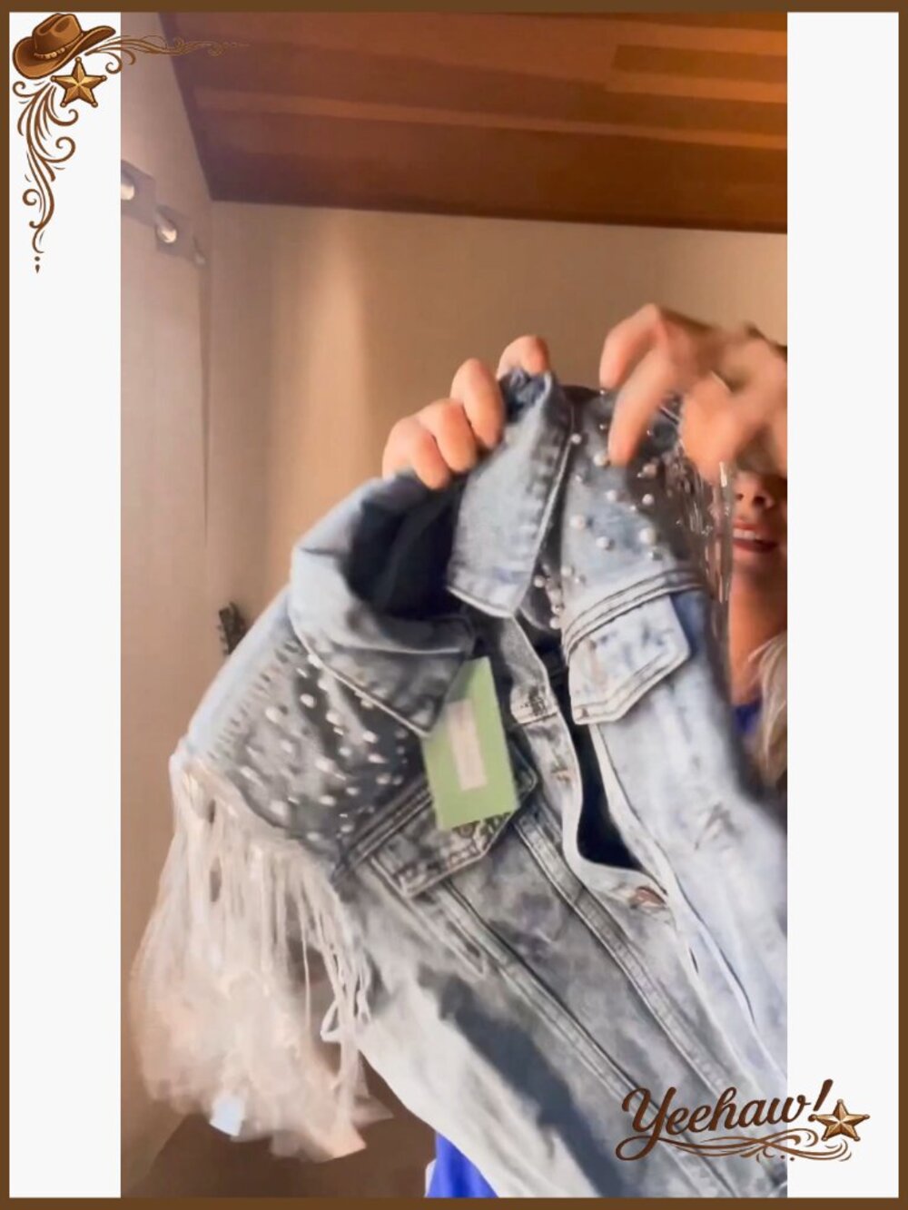 Pearls Beading Denim Vest Sleeveless Sequin Fringe Tassel Cowgirl Jean Vest - Picture 7 of 7